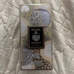 Voluspa vanilla mini tin candle trio